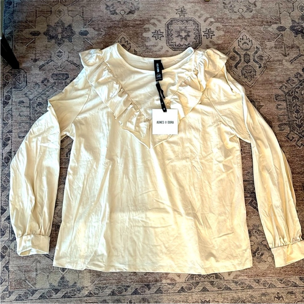 Cream Ruffled Top by Agnes & Dora